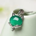 Natural Green Jade Fox Pendant Necklace 925 Silver Jadeite Chalcedony Amulet Fashion Charm Jewelry Gifts for Women Her. 