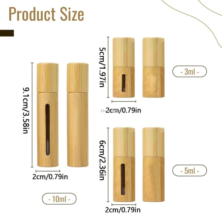 DeHuiNet 3/5/10ml Bamboo Roll on BottleWood Roller Bottle Essential ...