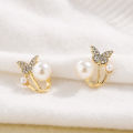 1Pair Super Fairy Rhinestone Butterfly Pearl Stud Earrings Exquisite Back Hanging Earring for Women Girls Elegant Jewelry Party Gifts. 