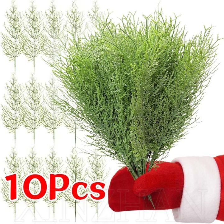 10PCS Christmas Pine Branches / Pine Stems Christmas Tree Ornament / Artificial Greenery Plants Home Decors / New Year Party Supplies / DIY Garland Crafts Bouquet Leaves