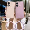 AnDyH Luxury New Design Phone Case for Vivo Y02S Case Straight Edge Plating Precision Camera Case with Free Round Lanyard Phone Case. 