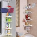 Multi Bathroom Corner Shelf, 4 Layer Adjustable Stainless-Steel Bathroom Shower Corner Tripod Storage Rack for Bathroom Space Saver Kitchen Wall Shelf with Hanging Hooks Plastic Wall Shelf. 