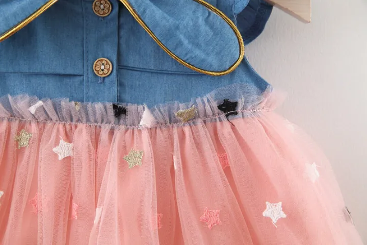 Star%20Embroidery%20Denim%20Gauze%20Splice%20Infant%20Dress%20Summer%20New%20Girls'%20Baby%20Little%20Flying%20Sleeve%20Dress%20Fashion%20Girl%20Children'S%20Clothing%20(0-3%20Years%20Old)%20-%20Image%206