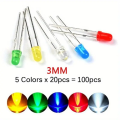 100/200Pcs 3mm 5mm LED Emitting Diodes Assortment Kit Diffused Led Circuit Component Assorted Set for Arduino. 