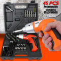 45Pcs TUOYE Full Tool Kit (1 month Warranty) with Electric Screwdriver, 4.2V Cordless Drill with USB Charging Lithium Rechargeable Battery Includes Driver Set (cspt). 