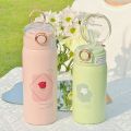 IKUNM 【Ships Within 24 Hours】350/500ML Mini Insulation Cup Cartoon Flower Thermos Bottle With Straw Double 304 Stainless Steel Vacuum Thermos Cup Portable Hot Water Bottle Keep Cold And Hot 24 Hours Thermos Bottle. 