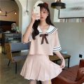 [ Two-Piece Suit ] Summer jk Uniform Female Student Pleated Skirt College Style School Uniform Japanese Short Sailor Suit. 
