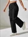 Cargo Pants For Women All-Season Cotton Blend Casual Utility Style Black. 