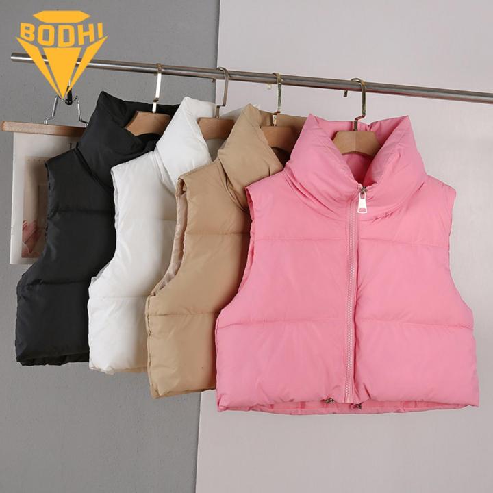 Women Waistcoat Thickened Padded Winter Vest Coat for Women Stand Collar Neck Protection Sleeveless Solid Color Down Waistcoat Jacket with Zipper Closure Drawstring Warm Cotton Cardigan for Cold