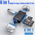 6 in 1 Memory Card Reader with USB 3.0 Type C/USB/Micro USB/TF/SD Memory Card Reader OTG Card Slot Multi Adapter & Converters Data Transfer. 