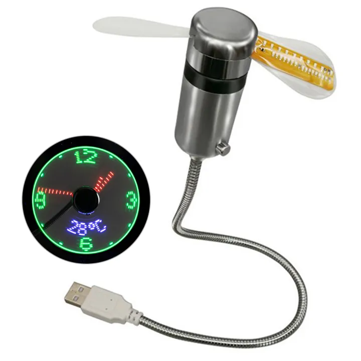 Clock Fans Time Temperature Display LED Clock Fan DC 5V Mini Cooling ...