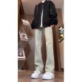 Yellow Mud Color Stitching Extra Long Jeans Men's Tall American Retro Pants ootd Wear High-End Bootcut Trousers. 