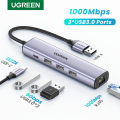 UGREEN USB Ethernet Adapter Gigabit 1000Mbps 3 Ports USB 3.0 HUB for Laptop PC Xiaomi Mi Box Computer Network Card Ethernet Adapter. 