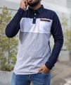 Navy Blue White L Gray Three Tone Long-Sleeve Polo T-Shirt for MEN - INFYNITI. 