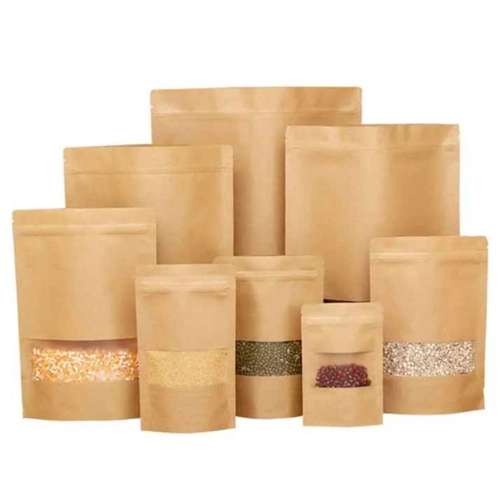 25pcs%2012x20cm%20Brown%20Kraft%20Paper%20Transparent%20Zip%20lock%20Standup%20Pouch%20Bags%20With%20Clear%20Translucent%20Window%20For%20Dried%20Food,%20Candy,%20Spices%20&%20Nuts%20-%20Image%202