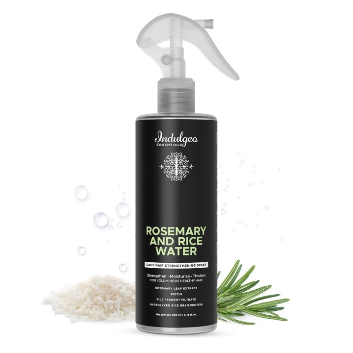 Indulgeo Essentials Rosemary & Rice Water Hair Growth Spray Mist (200ml) | Strengthen, Moisturize, Detangles, Hair Shine, Thicker & Healthier Hair(From  india)