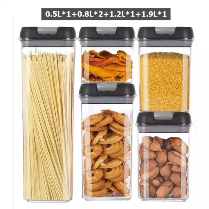 Airtight Food Storage Container Set 5-Piece Set Durable Seal Pot Cereal Storage Containers Kitchen Cabinet Organization
