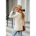 Yfashion Women Long Sleeves Tops Solid Color Design Button Shirt Blouse V-Neck Pullover Loose Jacquards T-Shirts Top. 