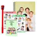 Cute stationeries pack based on BTS theme with 2 nos spiral notebooks and 2 nos sticker sheets with cute fancy pen perfect gift bundle for BTS lovers. 