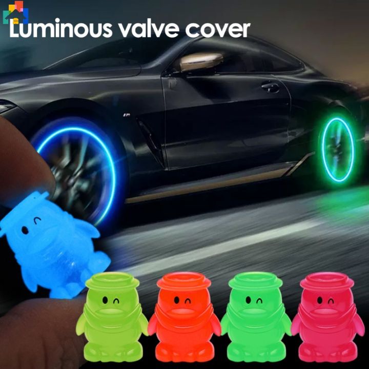 1/4Pcs Round Cap Penguin Glow in The Dark Valve Caps Multicolor Fluorescent Luminous Decorative Tire Wheel Auto Styling Accessories