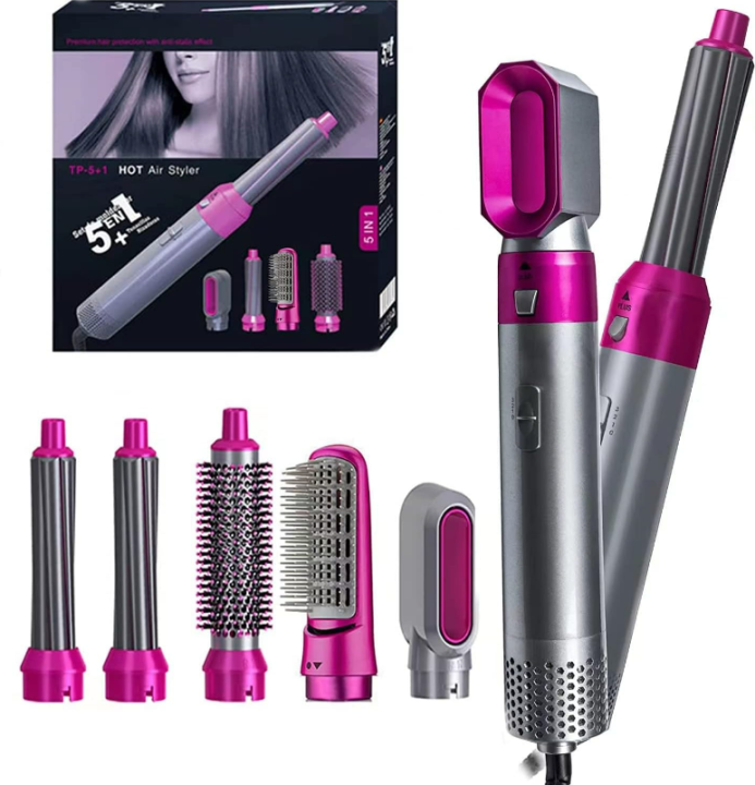 5 in 1 Multifunctional Hair Dryer Styling Tool, Detachable 5-in-1 Multi-Head Hot Air Comb, The Negative Ion Automatic Suction Hair Curler
