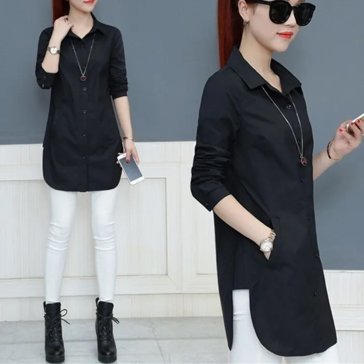 Yfashion%20Women%20Cotton%20Shirt%20Solid%20Color%20Lapel%20Long%20Sleeve%20Slim%20Fit%20Top%20Mid-length%20Cardigan%20T-shirt%20color%20-%20Image%204