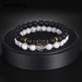 Sutuiying Gothic Skull Bracelet For Men Women Natural Stone Beads Bracelets barbell Boy Biker Cool Wristband Gift kpop. 