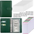 Green Budget binder with zippered envelope, A6 savings binder, budget cash envelope, cash note organizer, savings budget plan. 