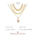 Ins Vintage Micro Inlay 3 Layer Lock Pendant Multilayer Necklace. 