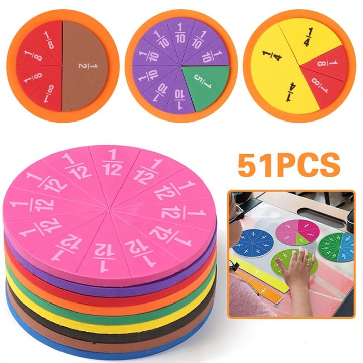 51Pcs EVA Round Shaped Fractions Circles Instrument Math Educational Toys Math Learning Tool Student Teaching Gifts