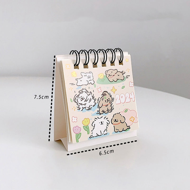 2024 Mini Calendar Cute Cartoon Puppy Series Table Calendar Small Portable Desktop Calendar Kawaii Office Student Supplies
