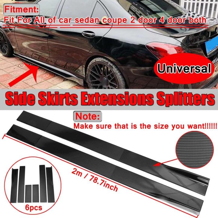 6pcs 2m/2.2m Universal Car Side Skirts Winglet Extensions Splitters Body Apron Lip For BMW For Benz For Audi Glossy black
