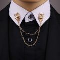 Unisex Double Wolf Head Tassel Chain Brooch Pin Suit Shirt Collar Badge Gift. 