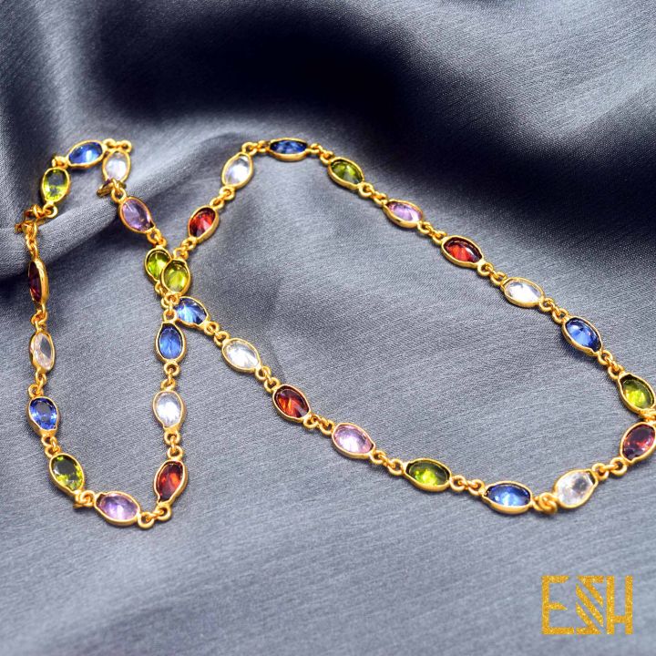 Gold%20plated%20Ladies%2018/24%20Inch%20Chain%20With%20Multi%20Colored%20Oval%20Stone%20chain%20for%20women%20-%20Image%204