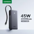 UGREEN Nexode Power Bank 20000mAh 45W with Built-in Cable, Fast Charging Portable Charger for iPhone 17 Pro/Samsung S25 Ultra/iPad Pro, 3-Port External Battery Pack with Digital Display, Travel Ready PB536 - 55988B. 
