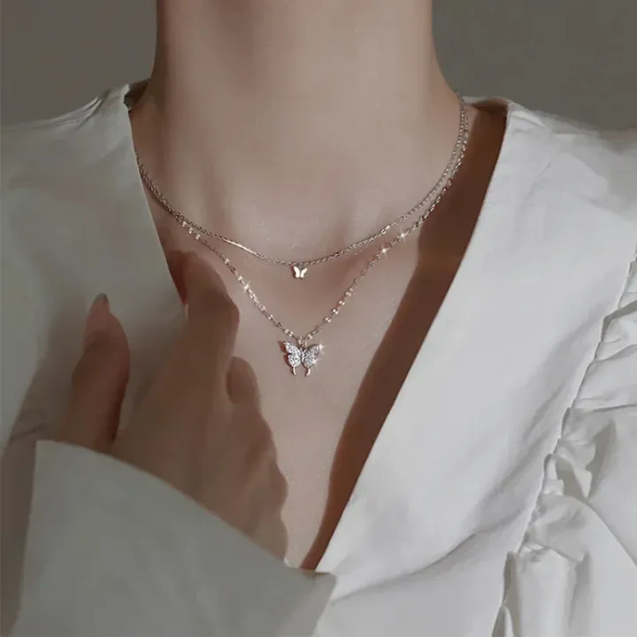 New%20Elegant%20Silver%20color%20Shiny%20Butterfly%20Necklaces%20Ladies%20Exquisite%20Double%20Layer%20Clavicle%20Chain%20Necklace%20Jewelry%20Gift%20-%20Image%205