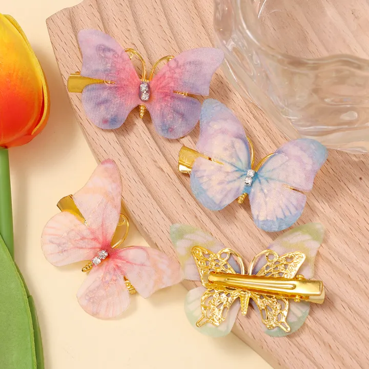 2Pcs%203D%20Butterfly%20Hair%20Clips%20Rhinestone%20Gradient%20Color%20Hairpin%20Girl's%20Moving%20Wings%20Hairpin%20Hair%20Accessories%20-%20Image%205