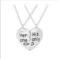 Couple Love Heart Stitching Pendant Girlfriend Boyfriend Chain Necklaces gift. 
