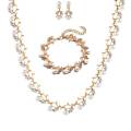 Elegant Faux Pearl Rhinestone Necklace Earrings Bracelet Set Women's Jewelry for Wedding, Party, Gift. 