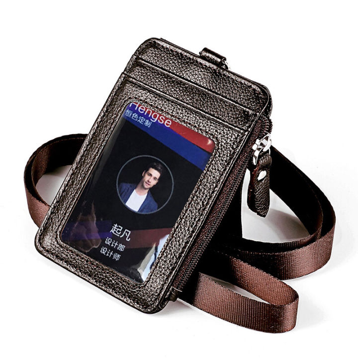 【ALLGOOD】Leather Business Badge Holder Wallet Zipper Key Pouche with ...
