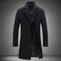 bellylady Fashion Winter Men's Solid Color Trench Coat Warm Long Jacket Single Breasted Overcoat. 