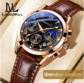 LouisWill Waterproof Genuine Leather Strap Quartz Casual Watches for Men with Calendar. 