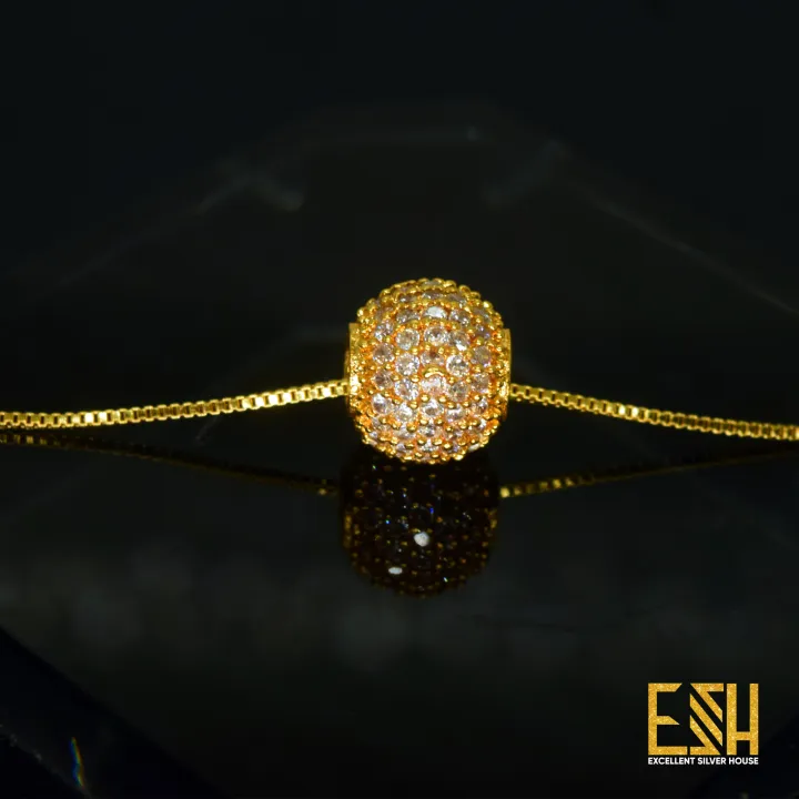 18Inch%20Short%20Gold-plated%20Rich%20look%201mm%20Box%20chain%20with%2010mm%20small%20ball%20pendant%20with%20full%20stone%20for%20girl%20and%20women%20-%20Image%203