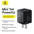 Baseus Palm Fast Charger C+U 20W/30W US with Mini White Cable USB-C to USB-C 60W 1m. 