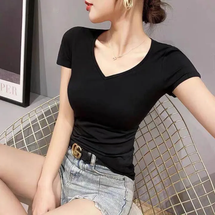 T%20shirt%20women%E3%80%902%20Pack%20%E3%80%91100%20cotton%202022%20summer%20white%20black%20short-sleeve%20-%20Image%204