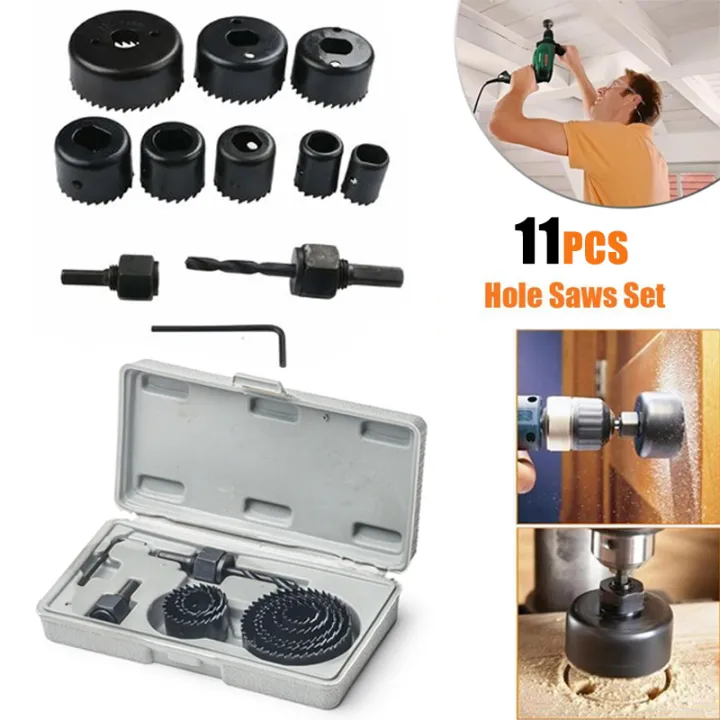 Professional 11PCS Set Hole Saw Drill Bit Kit Mandrel Wood Aluminum Plaster Board Copper Metal Plastic Carbon Steel Widely High Quality Hole Saw Kit With Carrying Case