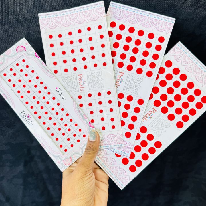 ESH RED color Simple Plain small Round Pottu Forehead, Kumkum Self-Adhesive Sticker Bindi card For Women