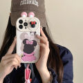 Sroof  Case  For iPhone 11 12 13 14 15 Pro Max Fashionable and minimalist sliding window shell back view Mickey and Minnie with drawstring phone case back cover. 