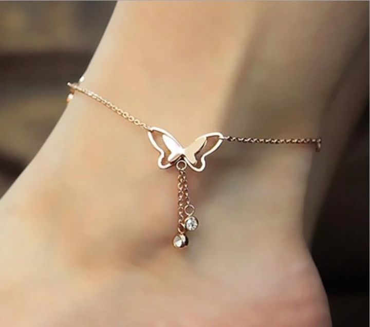 Simple%20Butterfly%20Design%20Leg%20Chain%20Anklet%20Ankle%20Bracelet%20Bracelets%20For%20Girls%20Women%20-%20Gold%20Plated%20-%20Silver%20Plated%20-%20WAB008%20-%20Image%203