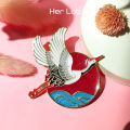 Her Lab Jewelry |Vintage Brooches Jewelry Gold Plated Red-Crowned Crane Brooches and Pins for Women. 